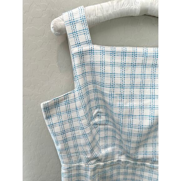 ANN TAYLOR | White Blue Plaid Button Sheath Dress NWT | Size 8 - Picture 3 of 8